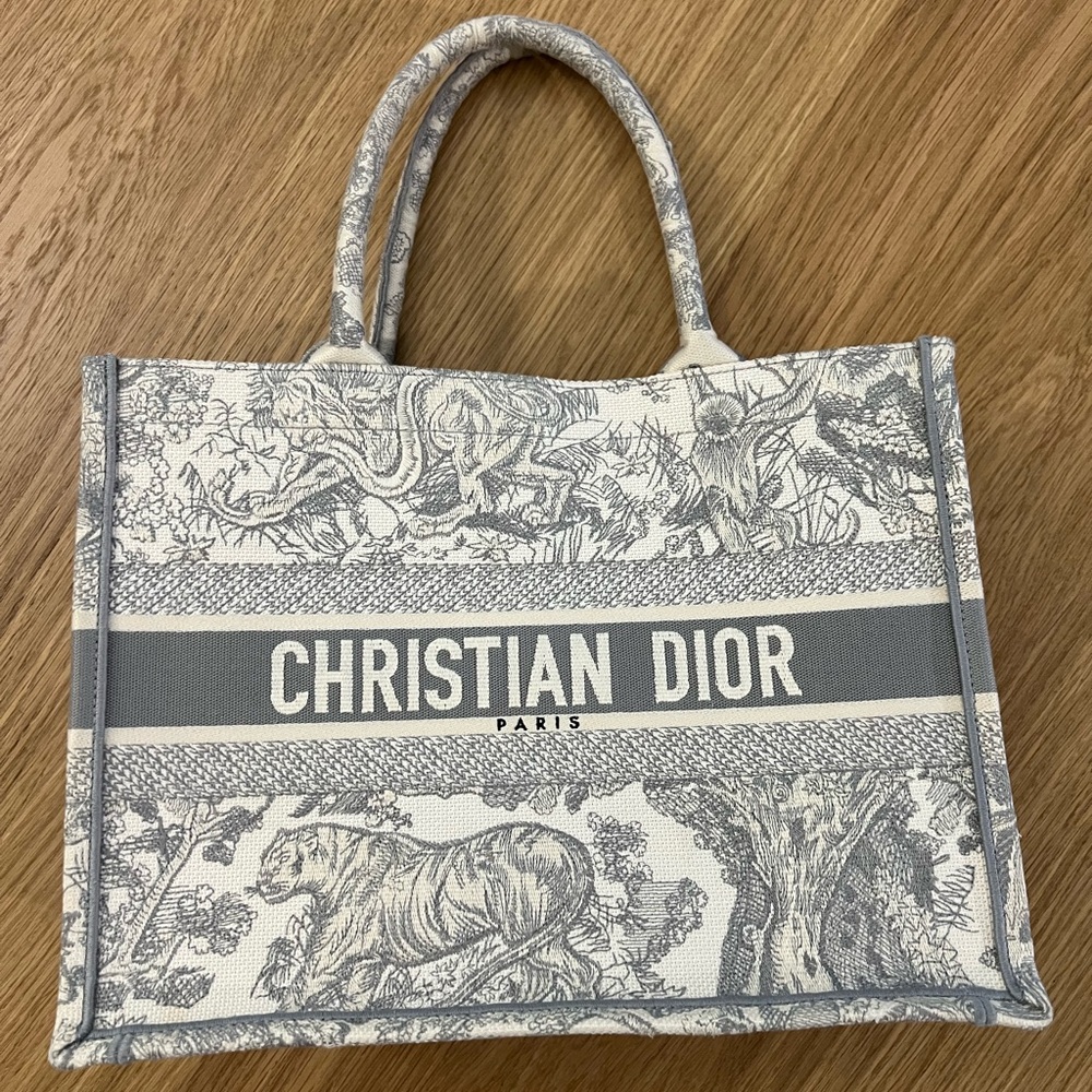 Christian Dior Tote Bag in Gray and White